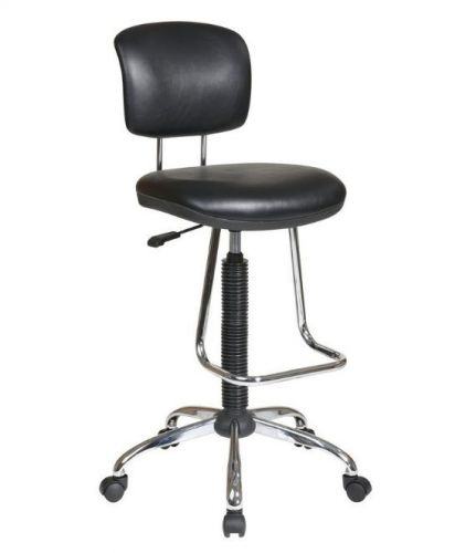 Traditional WorkSmart Black/Chrome Metal Vinyl Adjustable Drafting Office Chair