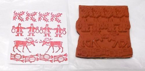 Christmas background rubber stamp holly santa Reindeer snowman Holidays