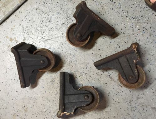 4 Antique Cast Iron Floor Safe Caster Wheels w/Original Bolts from an Old Safe
