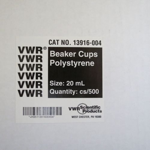 Case/500 VWR 20mL Disposable Beaker Cups Polystyrene # 13916-004