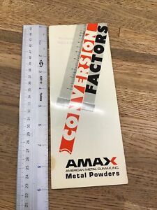 Vintage AMAX American Metal Climax Inc  Conversion Factors Metal Powders G3