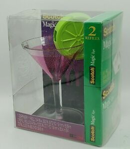 Scotch Magic Tape Dispenser Martini Cocktail Cosmo Glass NIB  w/2 Rolls Of Tape