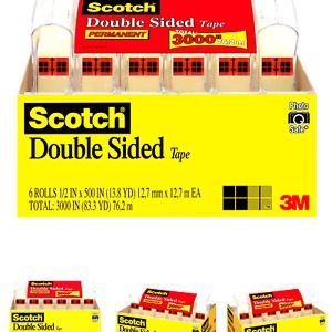 Scotch Double Sided Tape, 1/2 in x 500 in, 6 Dispensered Rolls (6137H-2PC-MP)