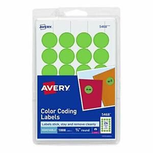 Avery Removable Color Coding Labels for Laser Inkjet 3/4&#034; Round 1008 Labels