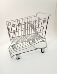 Small Child Sized 11” Metal Wire Model Shopping Grocery Cart Trolley Doll Rolls