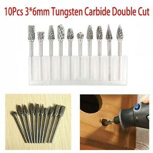 10Pcs/set Tungsten Carbide Double Cut Rotary Point Burr Shank Rotary Grinder