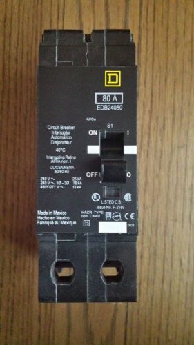 Square D EDB-24080 80A Circuit Breaker 480V 277V 240V 2 pole 80 Amp CB NIB