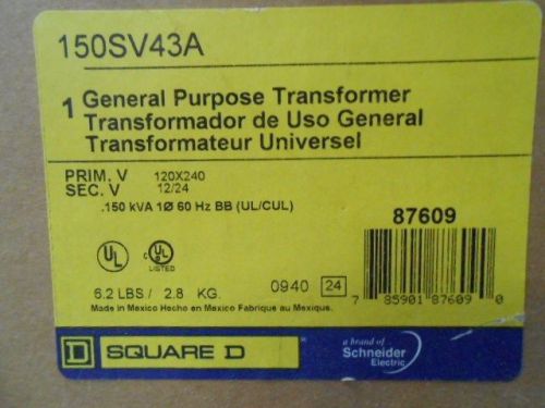 Square D 150SV43A, Transformer 120-240v Input, 12-24v Output. .150 Kva