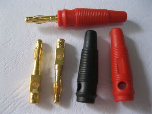 100 pcs 4mm banana plug connector gold plated red &amp; black 56mm for sale
