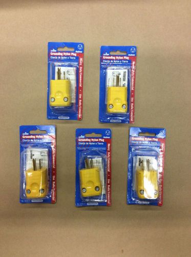 Leviton (lot of 5) 5256-vy 2 pole 3 wire ground plug 15a  125 v for sale