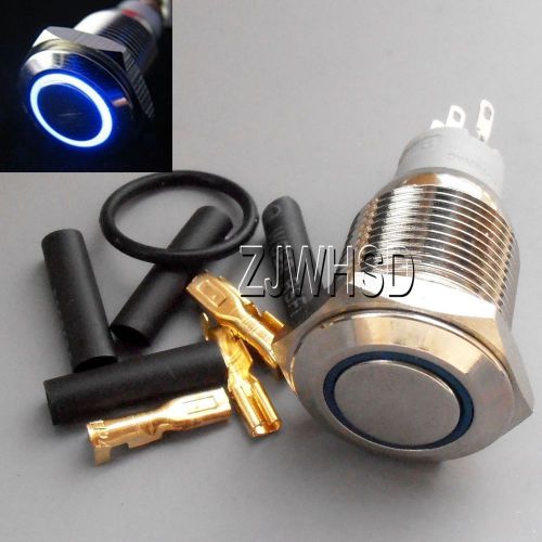 16mm 12V BLUE Led Angel Eye Push Button Metal ON-OFF Switch + Connector O-ring