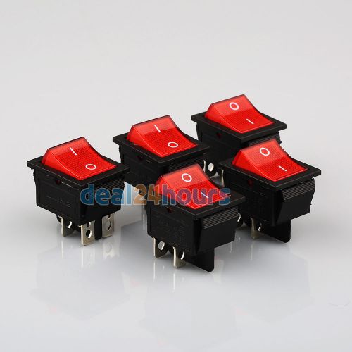 New 5pcs Red Light On/off Rocker Switch 250V 15 AMP 125/20A