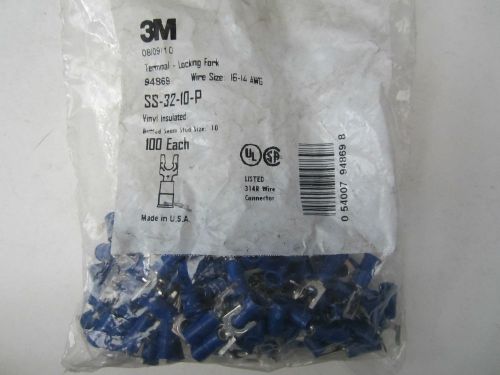 New 3m 94869 vinyl insulated locking fork terminal 16-14 awg 100 pack blue #10 for sale