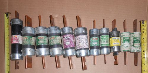 Lot of 11 large fuses tested 125-300 amps 7&#034; to 9-1/2&#034; fuses, see details below for sale