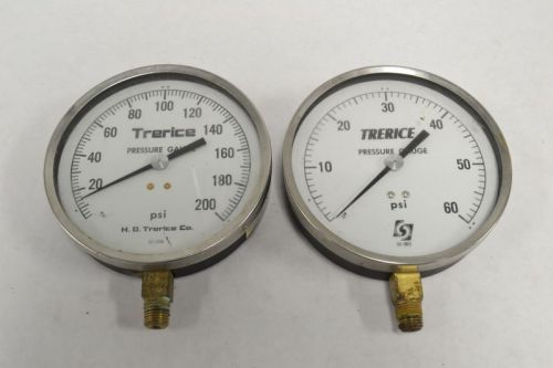 Lot 2 trerice assorted 52-2872 52-2700 0-60psi 0-200psi pressure gauge b252878 for sale