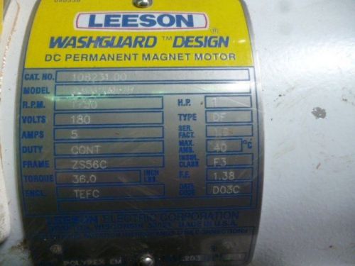LEESON DC Permanent Magnet Motor Washguard design 1 hp 108231.00, C4D17WK2F