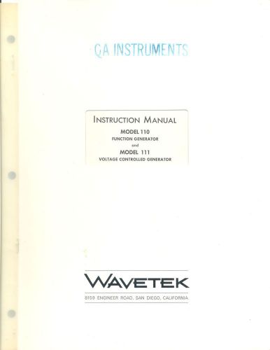 Original Wavetek Model 110 &amp; 111 Generator Instruction Manual
