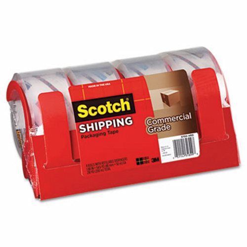 Scotch 3750 packaging tape with dispenser, clear, 4/pk (mmm37504rd) for sale