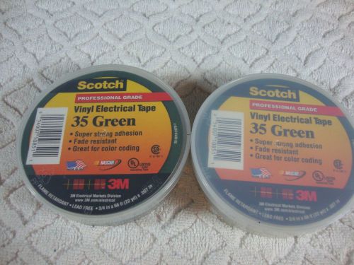 Lot 2 Scotch 3M 35 Vinyl Electrical Tape 3/4in x 66ft Professional Grade Green