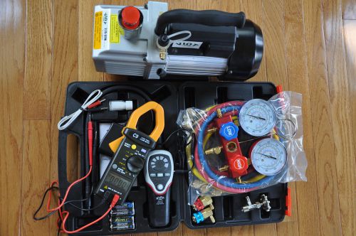 Hvac tool kit:deep vacuum pump+manifold+leak detector+digital clamp meter car ac for sale