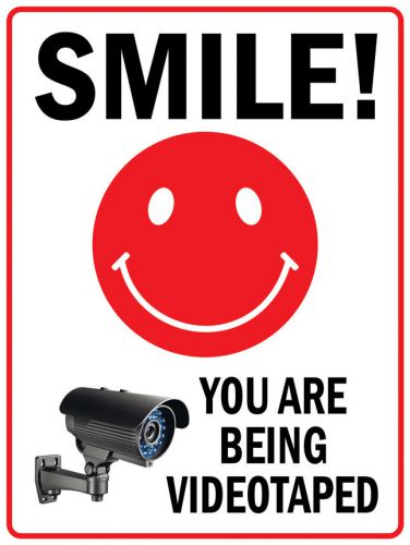 Pas348 smile videotaped surveillance crime warning security metal sign 9&#034;x12&#034; for sale