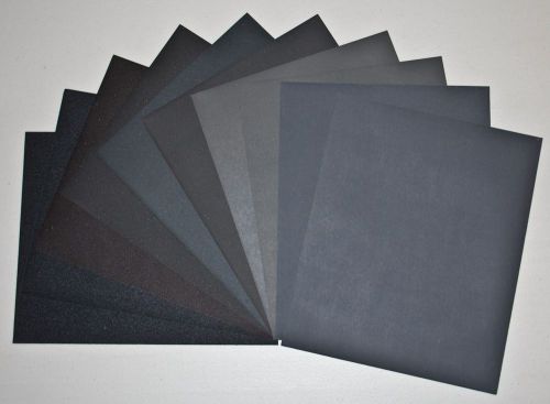 10 Sheets of Wet/Dry Sandpaper Assorted Mixed Grits 180-2000 Silicon Carbide