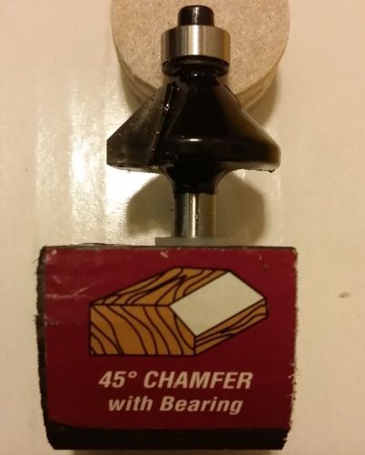 45* degree chamfer router bit 1/4&#034; shank c3 carbide tip + bearing woodwork new! for sale