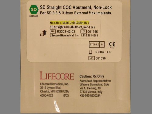 Restore SD Non Hexed Abutment Cement Type Lifecore Keystone Ext Hex Implant