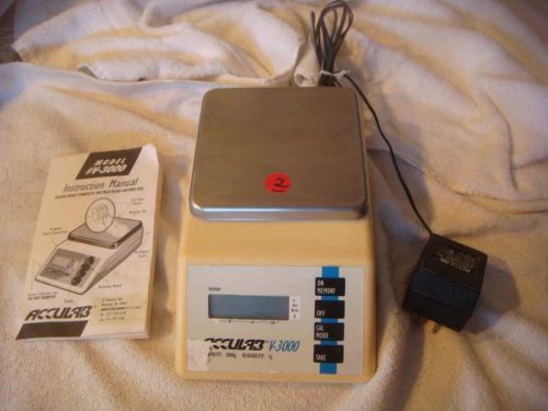 USED OUR NO. 2 ACCULAB V-3000 ELECTRONIC SCALE 3000G CAPACITY W/ORIGINAL BOX &amp; M