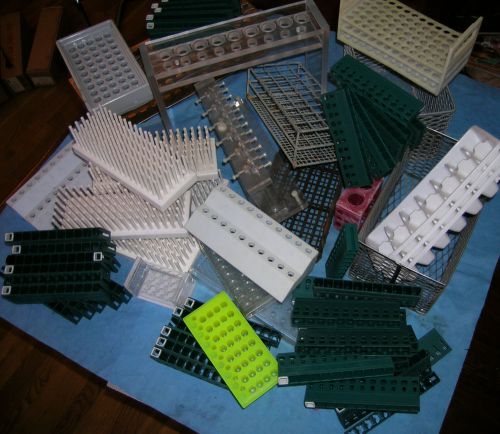 Large lot of assorted racks for different tubes and vials for sale