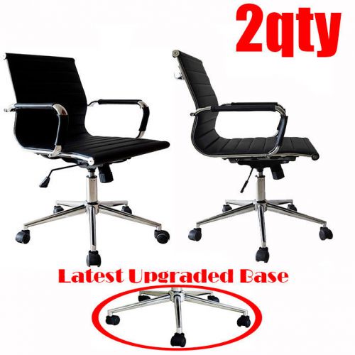 Lot set of 2 conference room office chair synthetic black leather ergonomic tilt for sale