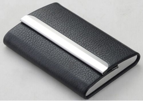 New Gift Stainless Steel Leatherette Business Name Card Holder Case Box Black