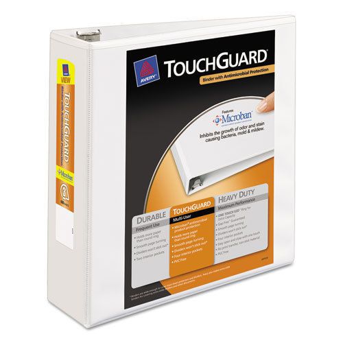 Touchguard Antimicrobial View Binder with Slant Rings, 3&#034; Capacity, White