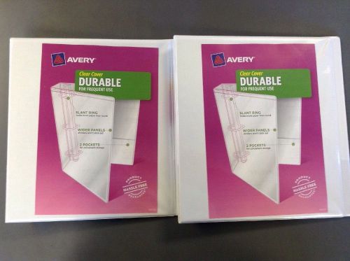 New- 2 Avery Clear Cover Durable 1&#034; White Binders- FREE SHIPPING