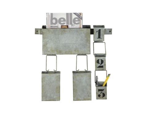 Industrial wall magazine office rack w numbers galvanized metal tin old style ne for sale