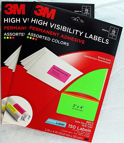 Lot of 2 New 3M High Visibility Labels Assorted Colors 3600-H (300 Total Labels)