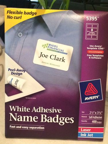 Avery Adhesive Name Badges, 2.33 x 3.38 Inches, White, Box of 400 (5395)