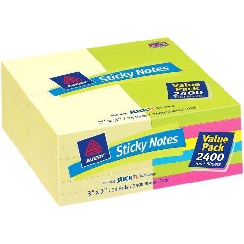 Avery Sticky Note Pad - Removable, Self-adhesive - 3&#034; X 3&#034; - Neon (ave22639)