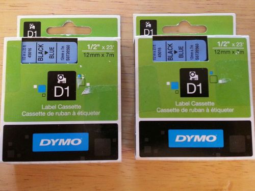 D1 Standard Tape Cartridges for Dymo Label Makers, 1/2in x 23ft, Black on Blue