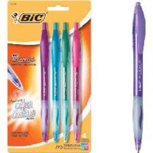BIC Atlantis Ball Pen Retractable Medium 1.0mm 4 Count Fashion Ink