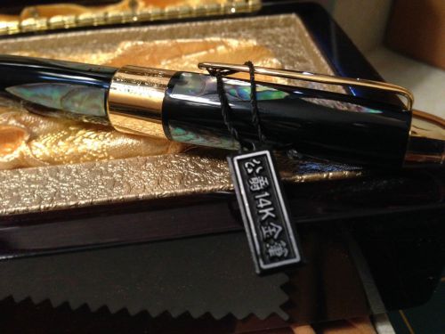 Nib $699 duke gmbh wgermany albalone and lacquer 14k gold ftn pen  burlwood case for sale