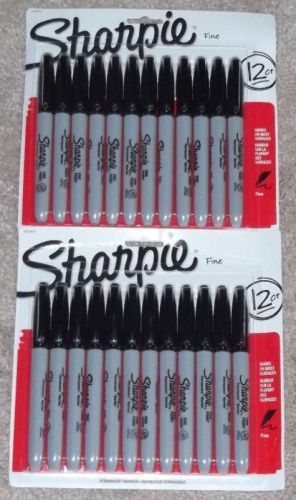 Lot of 24 Sharpie Permanent Black Fine Point Markers - BRAND NEW