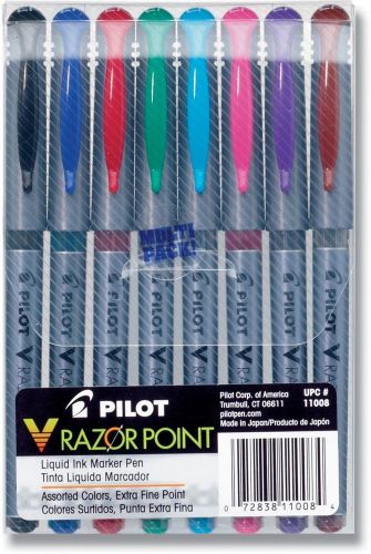 Pilot V Razor Point Liquid Ink Pens, Extra Fine Point, Assorted, 8/Pack 11008