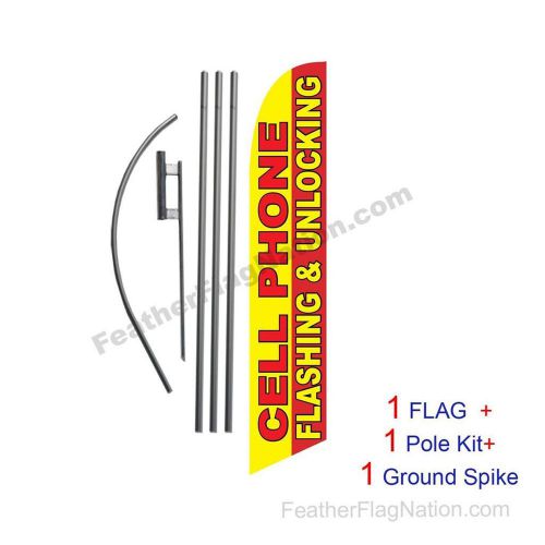 Cellphone Flashing &amp; Unlocking Feather Banner Swooper Flag Kit with pole+spike