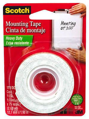 3M 4 Pack, Scotch, 1/2&#034; x 75&#034;, Roll Heavy Duty, Mounting Tape, Double Faced