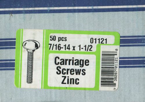 Fastener 7/16&#034;-14 x 1-1/2&#034; Carriage Bolts Zinc - Box of 50 A2 ~ CLOSEOUT PRICED