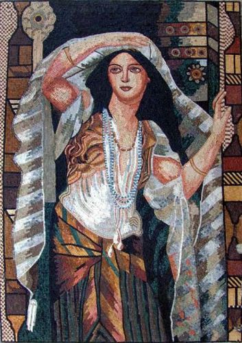 Woman With A Scarf Marble Mosaic Mural