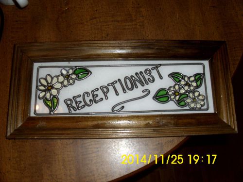 Vintage Stained Glass &#034;Receptionist&#034; sign Perfect for an office Starts @ $1 LOOK