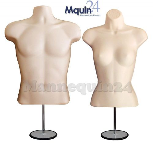 Flesh male &amp; female torso mannequin forms w/stand+hanging hook for pants display for sale