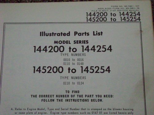 briggs and stratton parts list model series144200 to 144254 and 145200 to 145254